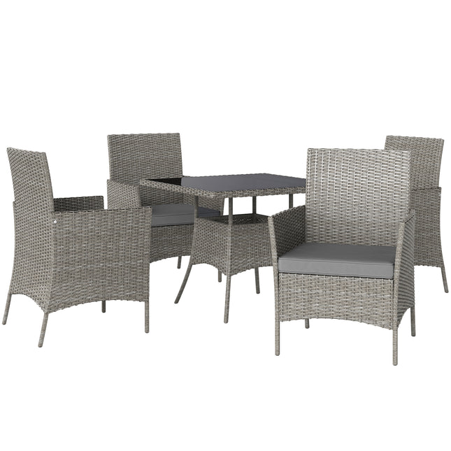 Five-Pieces Rattan Outdoor Dining Set with Cushions - Light Grey