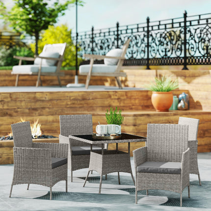 Five-Pieces Rattan Outdoor Dining Set with Cushions - Light Grey