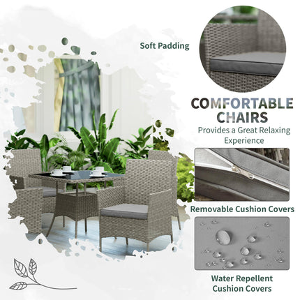 Five-Pieces Rattan Outdoor Dining Set with Cushions - Light Grey