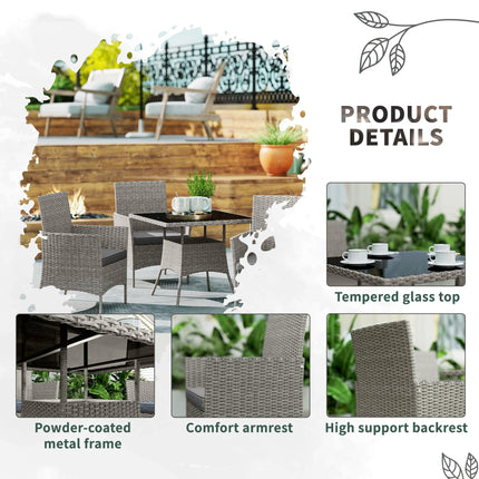 Five-Pieces Rattan Outdoor Dining Set with Cushions - Light Grey