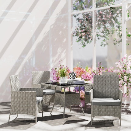 Five-Pieces Rattan Outdoor Dining Set with Cushions - Light Grey