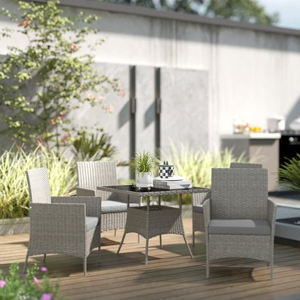Five-Pieces Rattan Outdoor Dining Set with Cushions - Light Grey