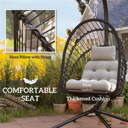Hanging Egg Chair with Cushion and Metal Stand - Black