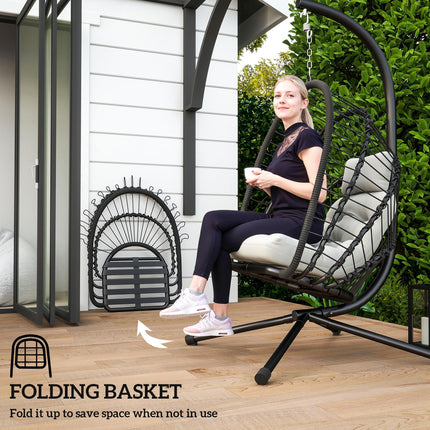 Hanging Egg Chair with Cushion and Metal Stand - Black