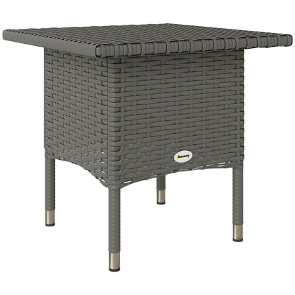 Rattan Outdoor Side Table with Durable Plastic Top - Grey