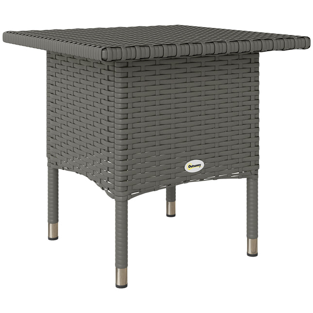 Rattan Outdoor Side Table with Durable Plastic Top - Grey