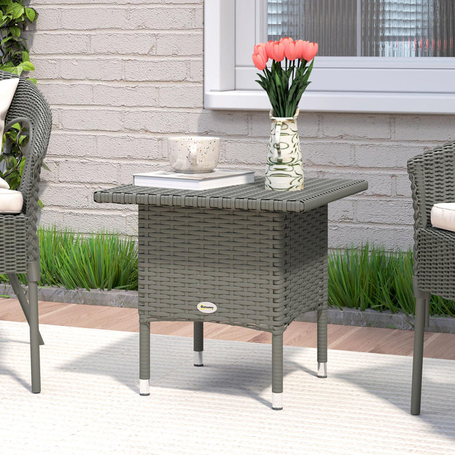 Rattan Outdoor Side Table with Durable Plastic Top - Grey