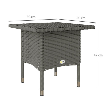 Rattan Outdoor Side Table with Durable Plastic Top - Grey