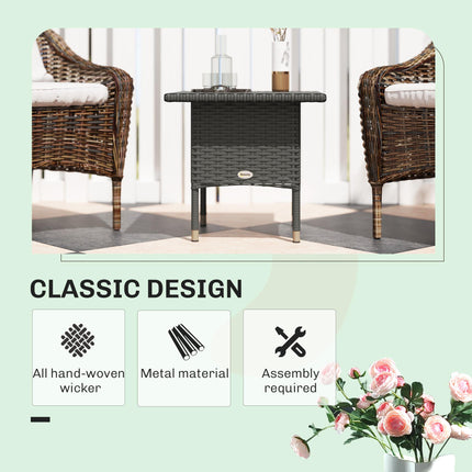 Rattan Outdoor Side Table with Durable Plastic Top - Grey