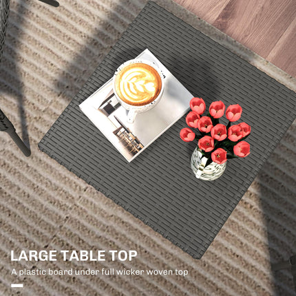 Rattan Outdoor Side Table with Durable Plastic Top - Grey