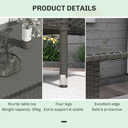 Rattan Outdoor Side Table with Durable Plastic Top - Grey