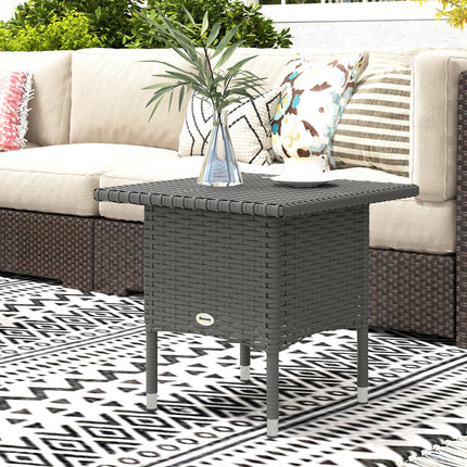 Rattan Outdoor Side Table with Durable Plastic Top - Grey