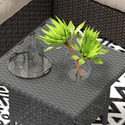 Rattan Outdoor Side Table with Durable Plastic Top - Grey