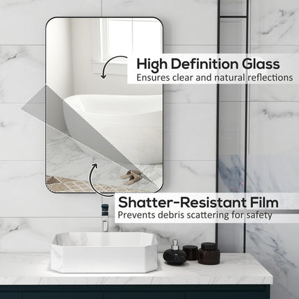 90 x 60cm Curved Bathroom Mirror - Black