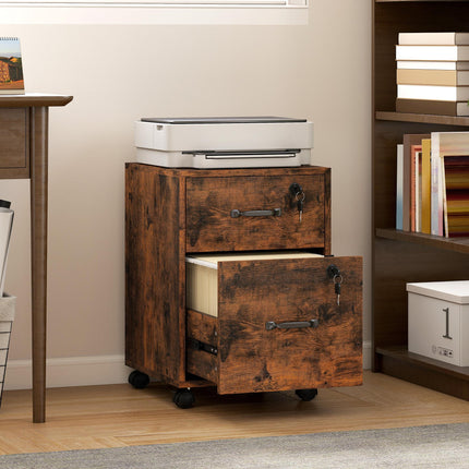 Rolling File Cabinet with 2 Drawers, Mobile Filing Cabinet with Hanging File Fol