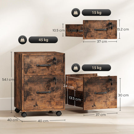 Rolling File Cabinet with 2 Drawers, Mobile Filing Cabinet with Hanging File Fol