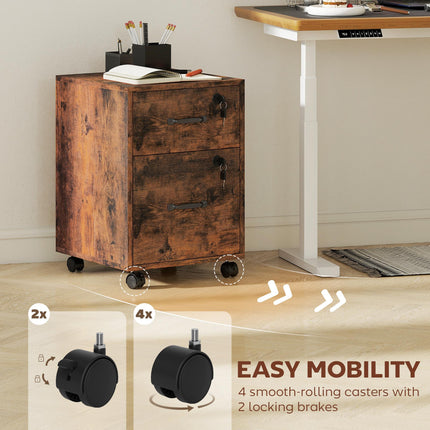Rolling File Cabinet with 2 Drawers, Mobile Filing Cabinet with Hanging File Fol