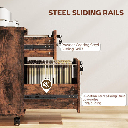 Rolling File Cabinet with 2 Drawers, Mobile Filing Cabinet with Hanging File Fol