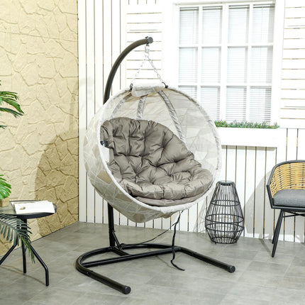 Hanging Egg Swing Chair with Stand and Thick Cushion - Sand Brown
