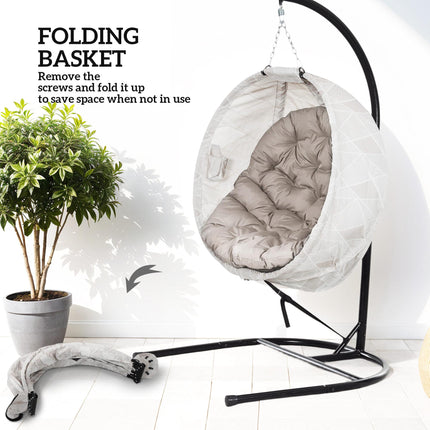 Hanging Egg Swing Chair with Stand and Thick Cushion - Sand Brown