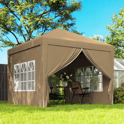 3x3 Metre Pop Up Gazebo with Removable Walls - Khaki