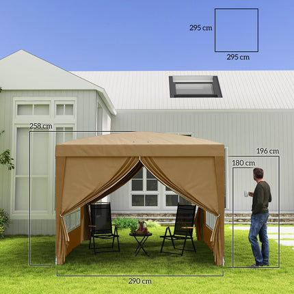3x3 Metre Pop Up Gazebo with Removable Walls - Khaki