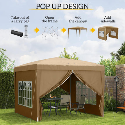 3x3 Metre Pop Up Gazebo with Removable Walls - Khaki
