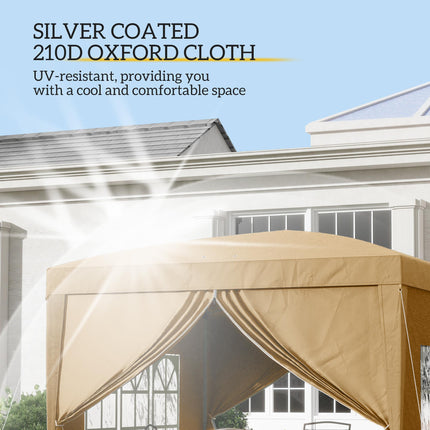 3x3 Metre Pop Up Gazebo with Removable Walls - Khaki