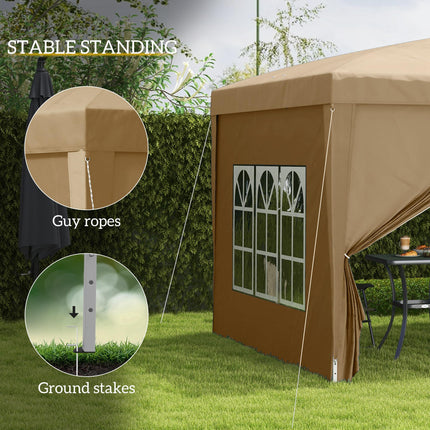 3x3 Metre Pop Up Gazebo with Removable Walls - Khaki