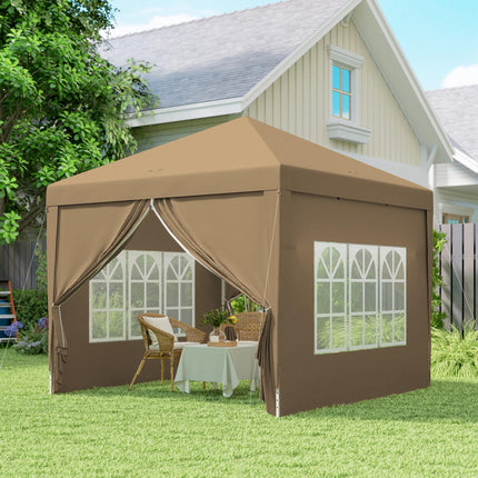 3x3 Metre Pop Up Gazebo with Removable Walls - Khaki