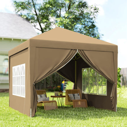 3x3 Metre Pop Up Gazebo with Removable Walls - Khaki