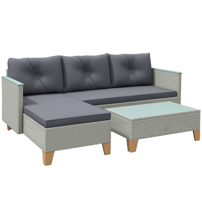 3 Pieces Rattan Garden Furniture Set, L Shaped Garden Conversation Chaise Lounge