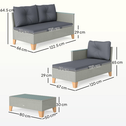 3 Pieces Rattan Garden Furniture Set, L Shaped Garden Conversation Chaise Lounge