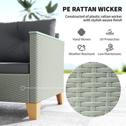 3 Pieces Rattan Garden Furniture Set, L Shaped Garden Conversation Chaise Lounge