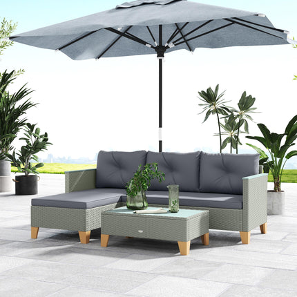 3 Pieces Rattan Garden Furniture Set, L Shaped Garden Conversation Chaise Lounge