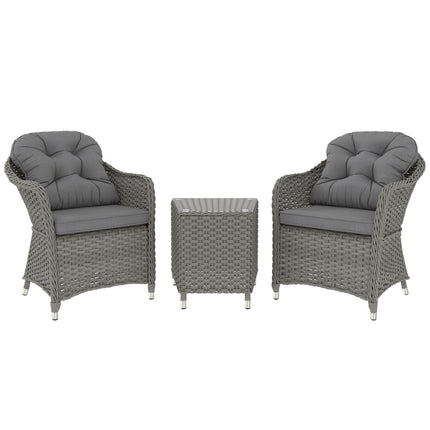 3 Piece Super Padded Rattan Patio Set with Armchairs & Coffee Table - Light Grey