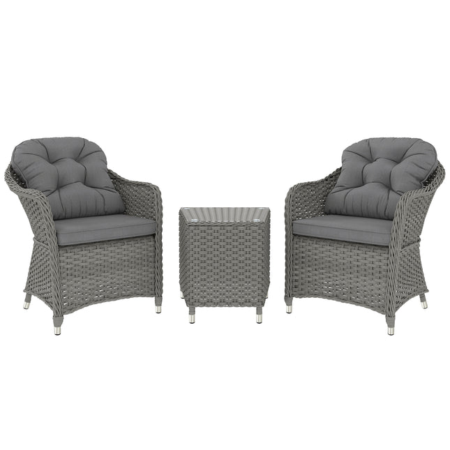 3 Piece Super Padded Rattan Patio Set with Armchairs & Coffee Table - Light Grey