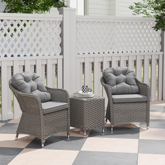 3 Piece Super Padded Rattan Patio Set with Armchairs & Coffee Table - Light Grey