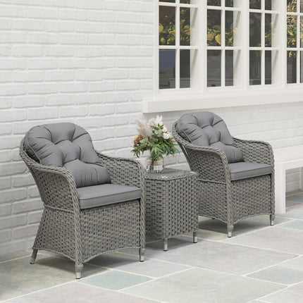 3 Piece Super Padded Rattan Patio Set with Armchairs & Coffee Table - Light Grey