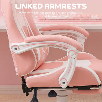 Cat Ear and Paw Reclining Office Chair with Footrest - Pink/White
