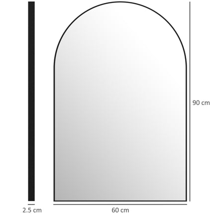 Arched Home Mirror 60 x 90cm with Powder Coated Frame - Black