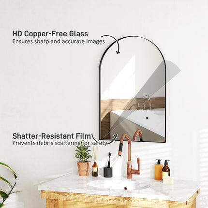 Arched Home Mirror 60 x 90cm with Powder Coated Frame - Black