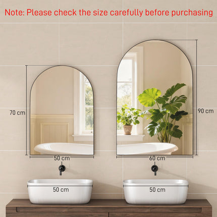 Arched Home Mirror 60 x 90cm with Powder Coated Frame - Black