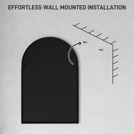 Arched Home Mirror 60 x 90cm with Powder Coated Frame - Black
