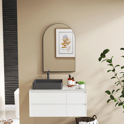 Arched Home Mirror 60 x 90cm with Powder Coated Frame - Black