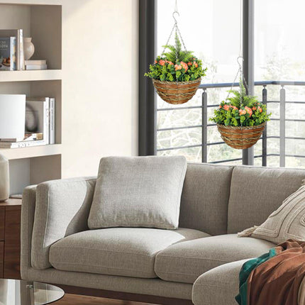 Set of Two Hanging Lisianthus Flower Pots - Yellow/Green