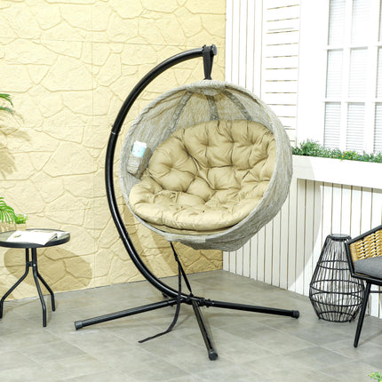 Hanging Egg Swing Chair with Stand and Thick Cushion - Khaki