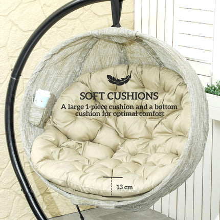 Hanging Egg Swing Chair with Stand and Thick Cushion - Khaki