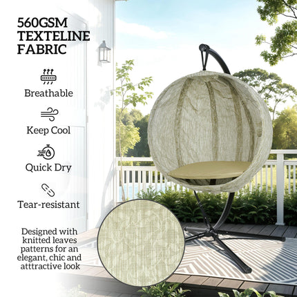 Hanging Egg Swing Chair with Stand and Thick Cushion - Khaki
