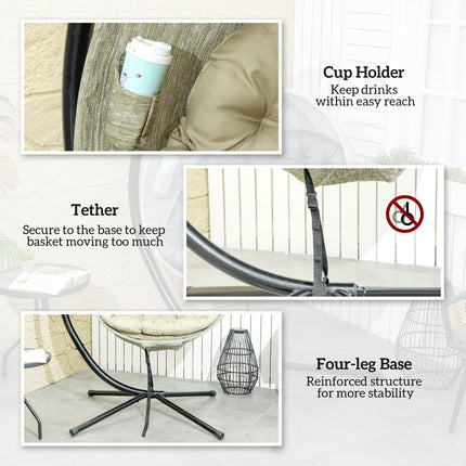 Hanging Egg Swing Chair with Stand and Thick Cushion - Khaki